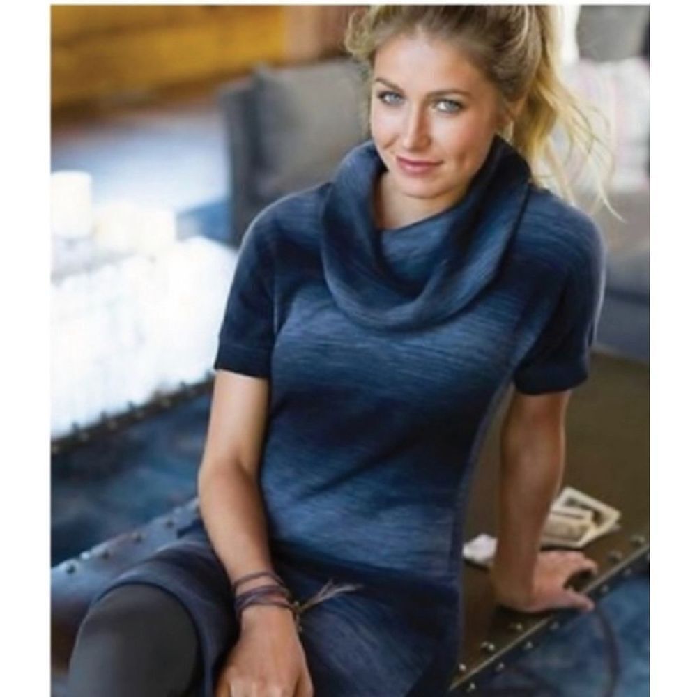 ATHLETA Zuni 2 Cowl Neck Knit Dress Nightshade Blue Ombre Women’s Sz S